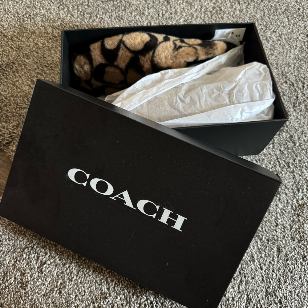 Coach Furry Shearling Slippers in Brown and Black - Picture 6 of 6